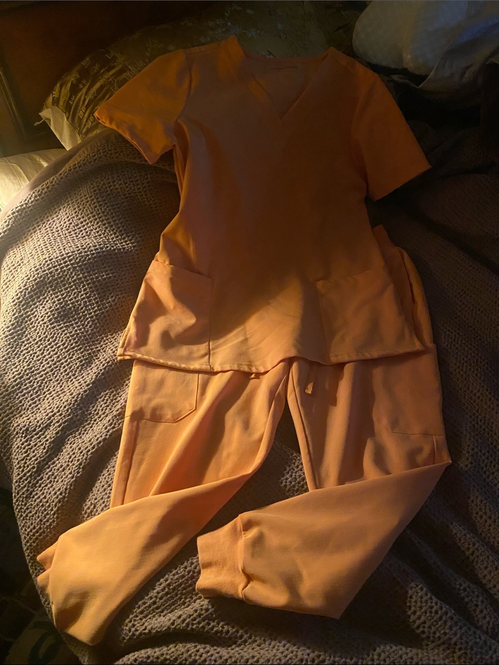 Women's Orange V-Neck Scrub Set by